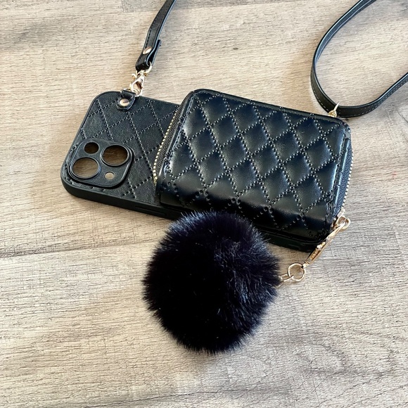 Black Leather Crossbody iPhone Case for 12/13/14/15/16 - Pro, Max, Plus - Picture 4 of 10